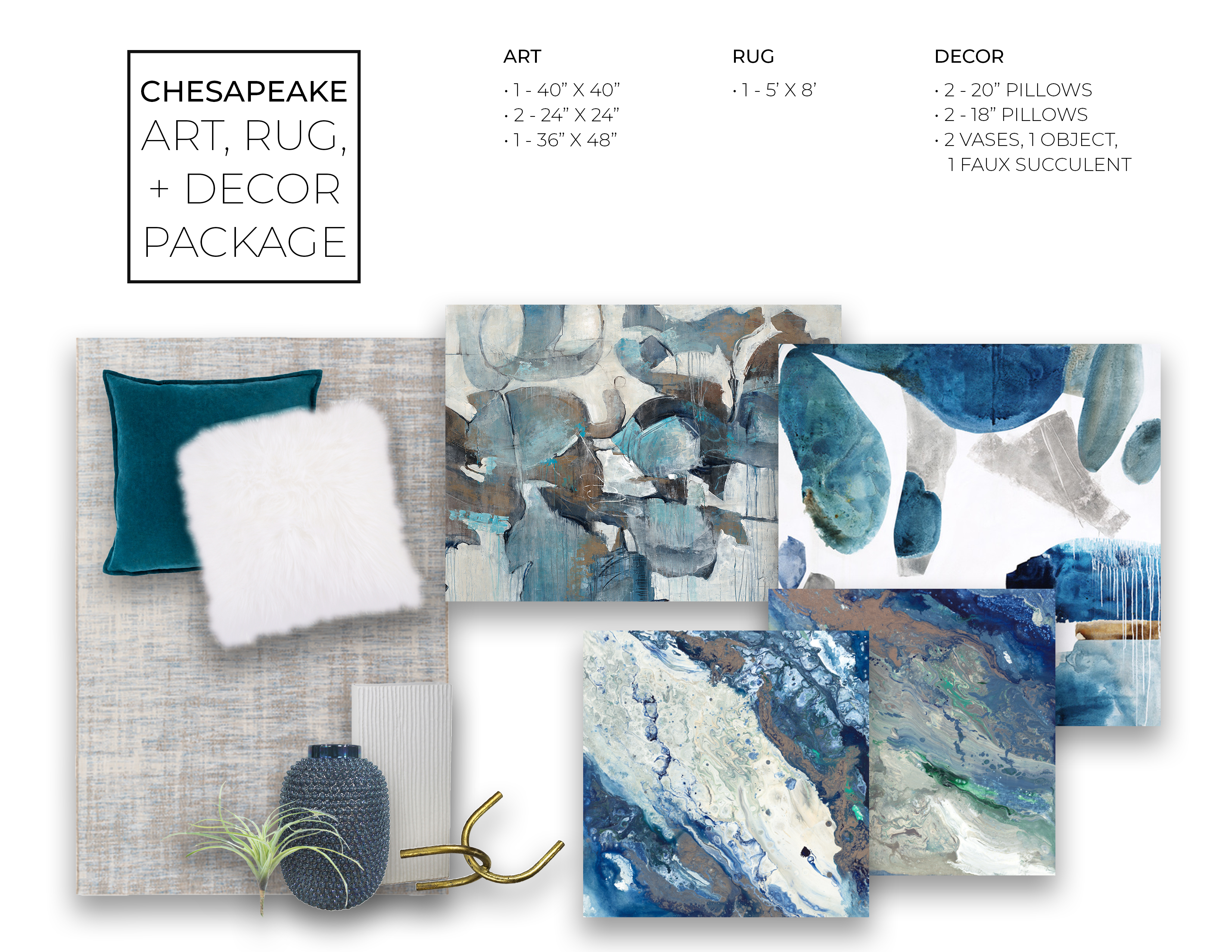 Chesapeake Art, Rug, + Decor Package