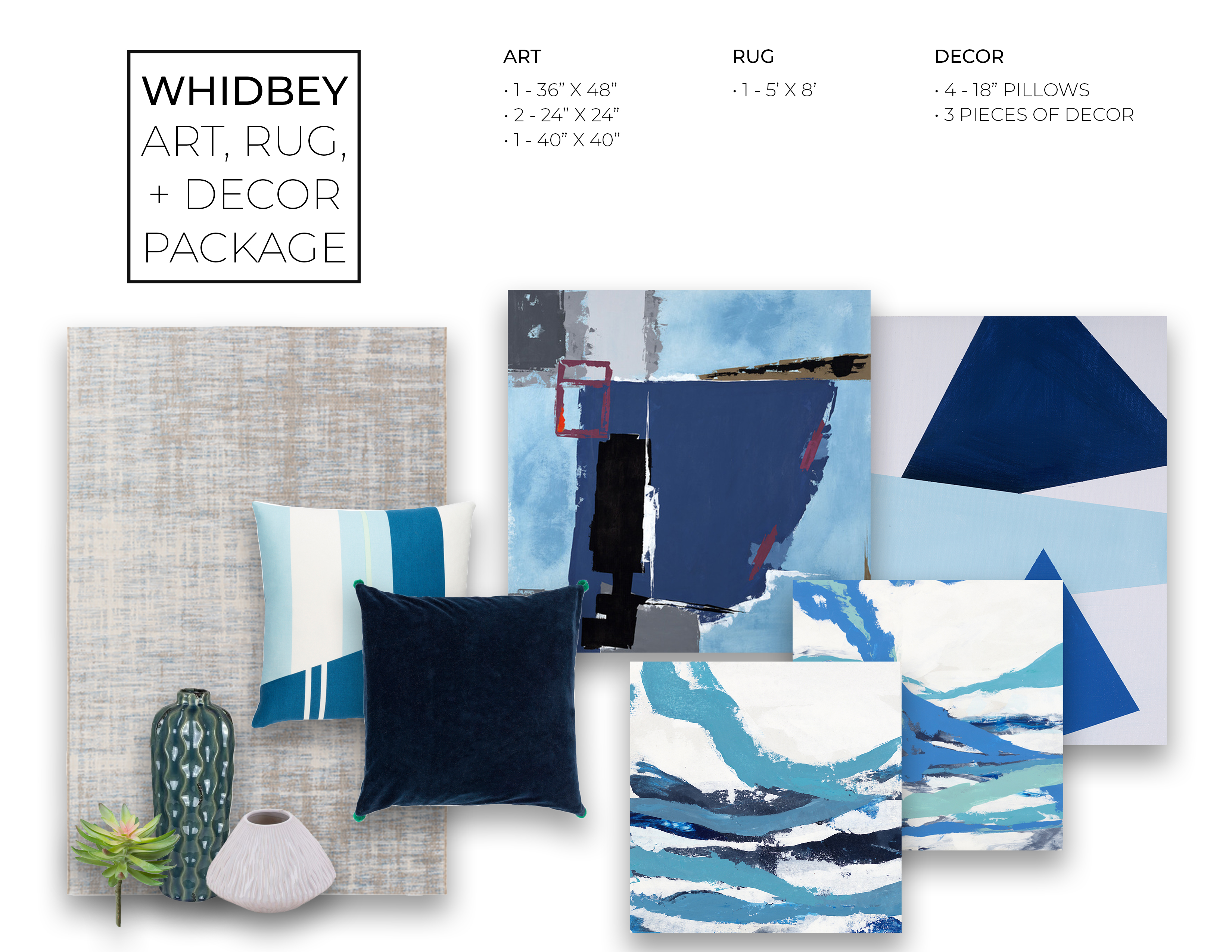 Whidbey Art, Rug, + Decor Package